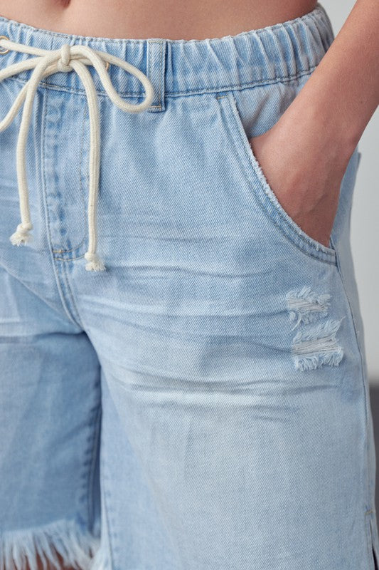 Raw Hem High Rise Drawstring Shorts