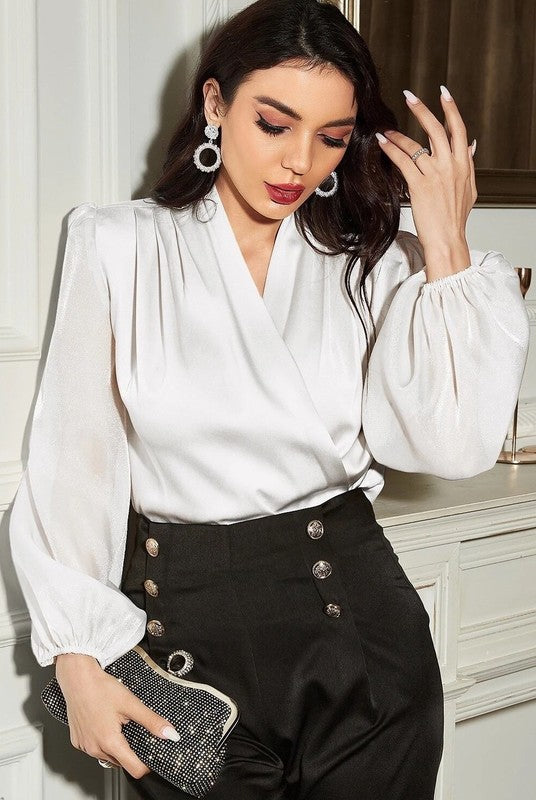 Silk Womens Long Sleeve Blouse Black Grey White