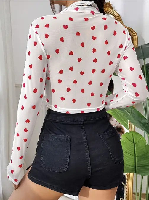 Sheer Heart Top with Sweet Red Hearts