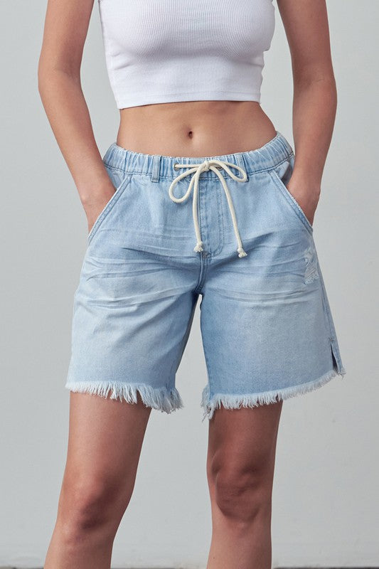 Raw Hem High Rise Drawstring Shorts