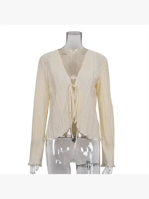 Womens Scallop Trimmed Tie Front Shrug Cardigan