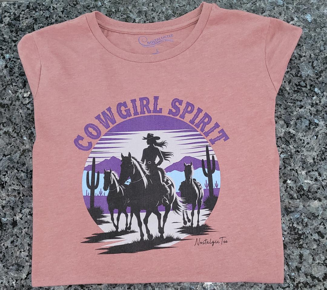 Womens Cowgirl Spirit Graphic T-Shirt Country Western Top - Heather Mauve