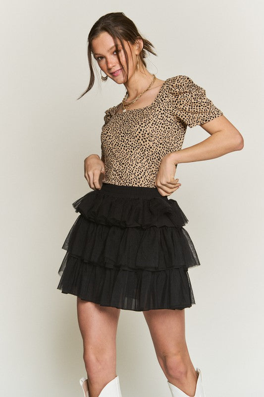 Layered Mesh Tiered Mini Skirt