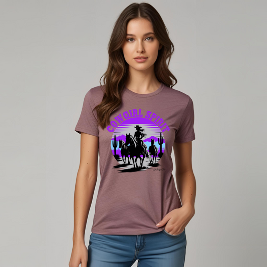 Womens Cowgirl Spirit Graphic T-Shirt Country Western Top - Heather Mauve
